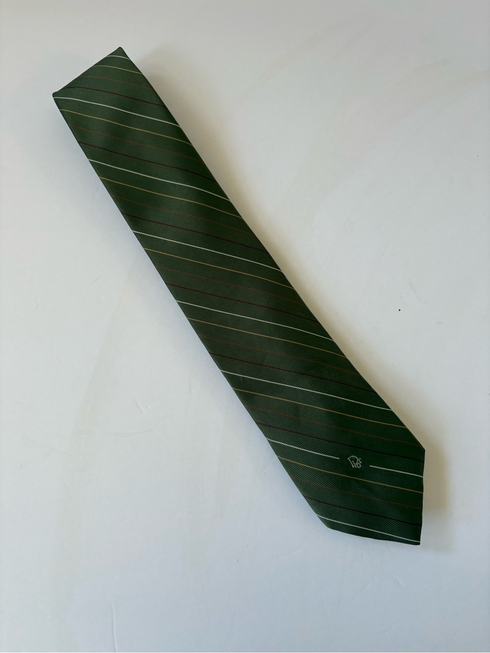 Vintage Christian DIOR Logo Striped Tie Green Silk Blend Preppy Career Academia